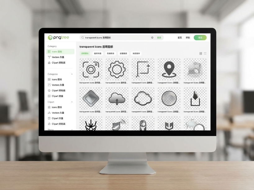 Pngtree search interface showing transparent PNG image thumbnails with category filters in the clean white search results page