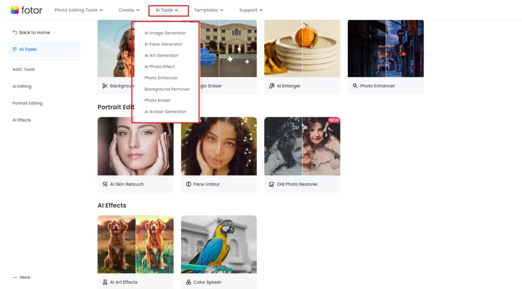 fotor Ai tools