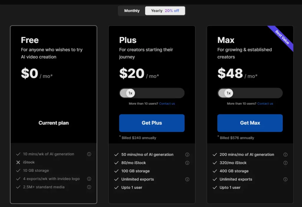 Invideo Pricing